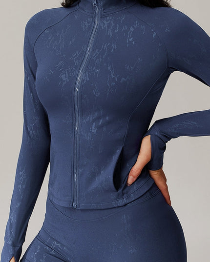 ZASUWA Female Sexy Hot Stamping Print Pocket Thumbhole Jacket