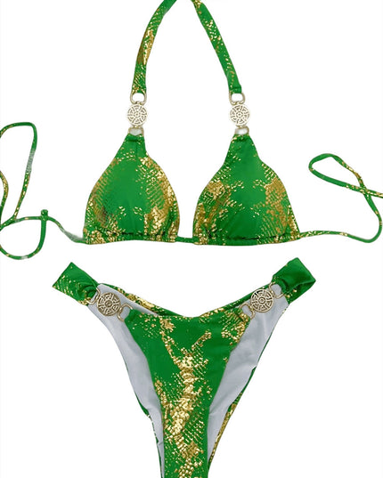 ZASUWA Female Snake Print Faux Leather Bikini Set