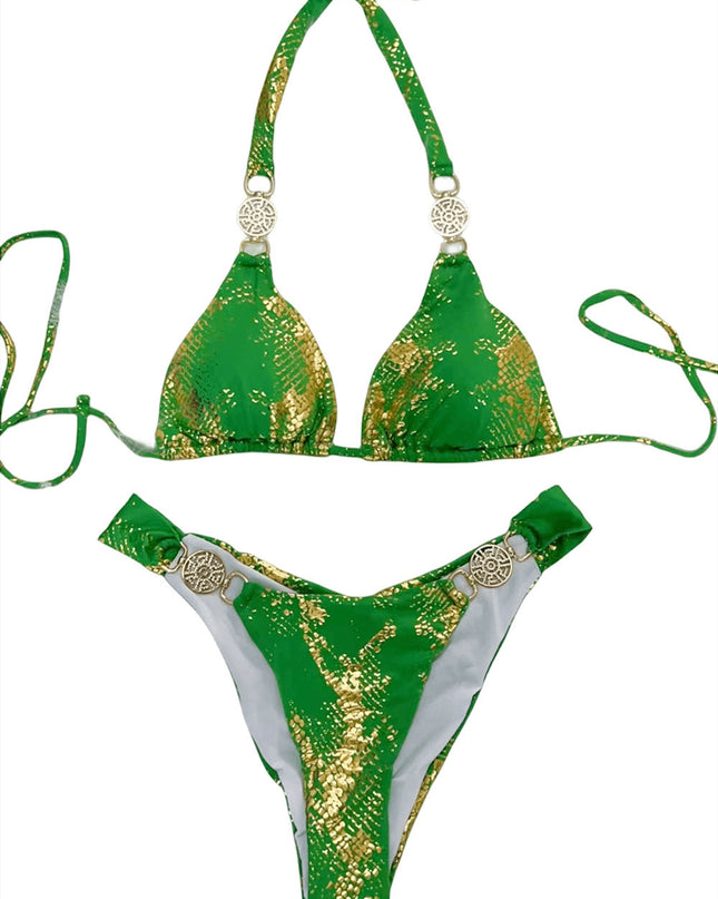ZASUWA Female Snake Print Faux Leather Bikini Set