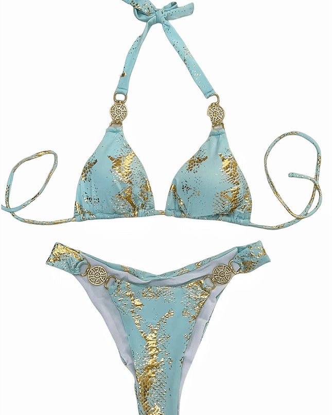 ZASUWA Female Snake Print Faux Leather Bikini Set