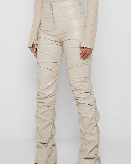 ZASUWA Female Faux Leather Folds Zipper Fashion Leggings
