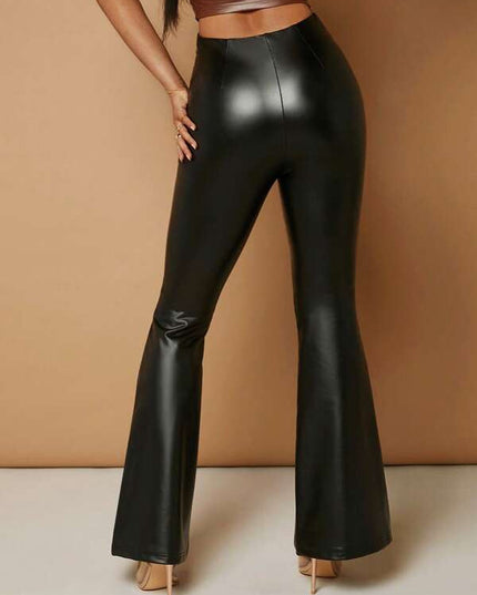 ZASUWA Female Faux Leather Lace-up Flare Pants