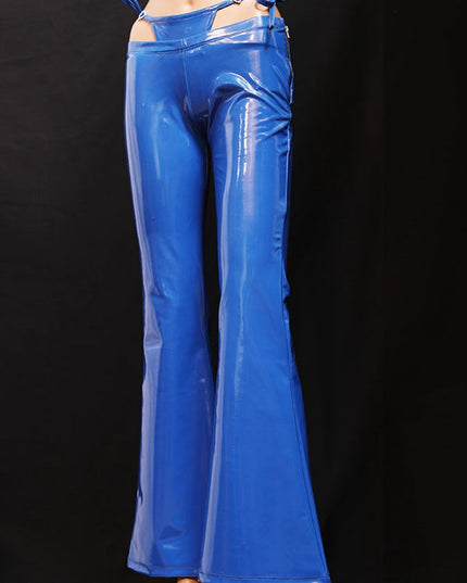 ZASUWA Female Glossy Faux Leather Cutout Flare Leggings
