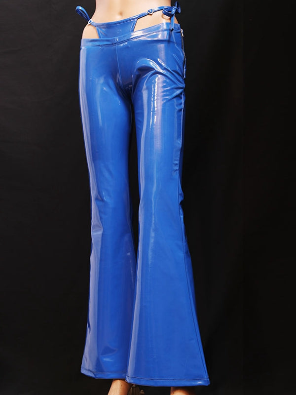ZASUWA Female Glossy Faux Leather Cutout Flare Leggings