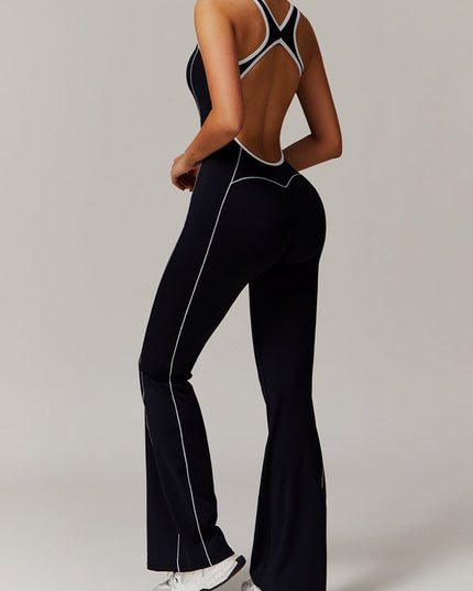 ZASUWA Female Backless Stripes Flare Jumpsuit