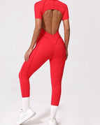 Red / S / Short Sleeves Jumpsuit
