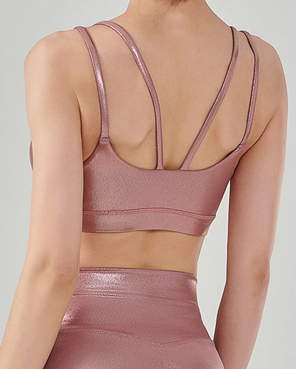 ZASUWA Female Glossy Faux Leather Beautiful Back Sports Bras