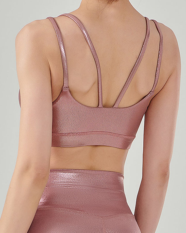 ZASUWA Female Glossy Faux Leather Beautiful Back Sports Bras