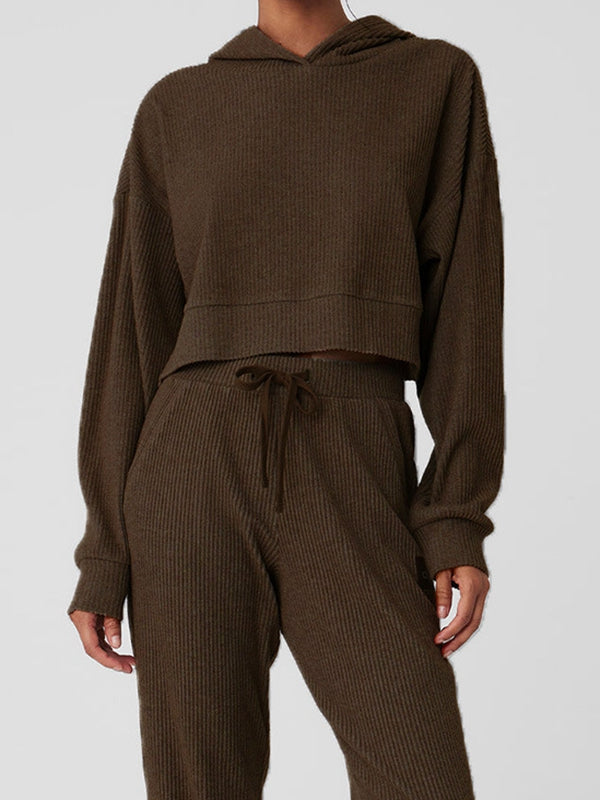 ZASUWA Female Velvet Ribbed Pocket Hooded Tracksuit