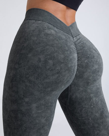 ZASUWA Female Denim Deep V Back Scrunch Bum Leggings