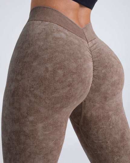 ZASUWA Female Denim Deep V Back Scrunch Bum Leggings