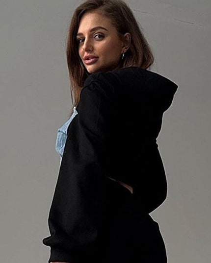 ZASUWA Female Contrast Color Denim Zipper Hoodie