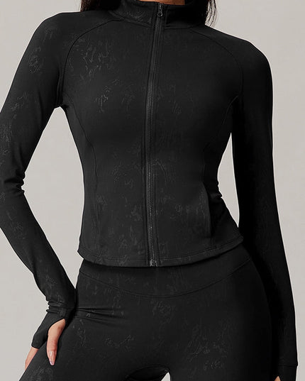 ZASUWA Female Sexy Hot Stamping Print Pocket Thumbhole Jacket