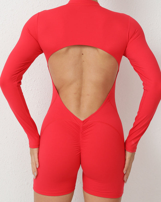 ZASUWA Female Zipper Backless Scrunch Bum With Pads Romper