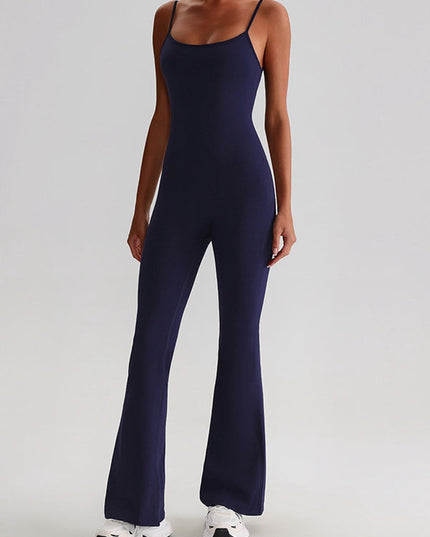 ZASUWA Female U Collar Backless Flare Jumpsuits