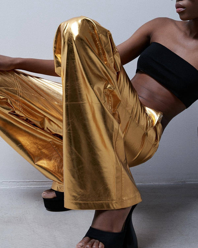 ZASUWA Female Faux Leather PU Glossy Pocket Pants