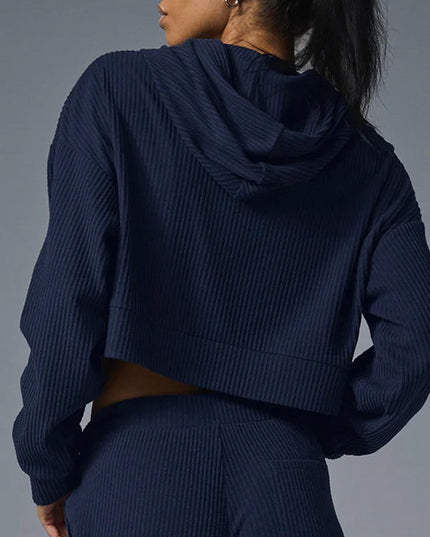 ZASUWA Female Velvet Ribbed Pocket Hooded Tracksuit