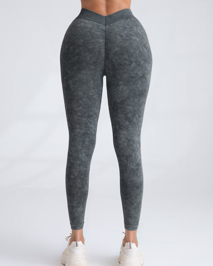 ZASUWA Female Denim Deep V Back Scrunch Bum Leggings