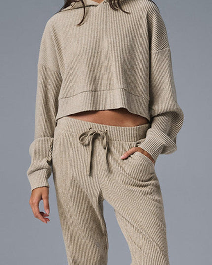 ZASUWA Female Velvet Ribbed Pocket Hooded Tracksuit