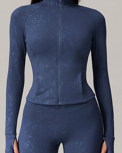 ZASUWA Female Sexy Hot Stamping Print Pocket Thumbhole Jacket