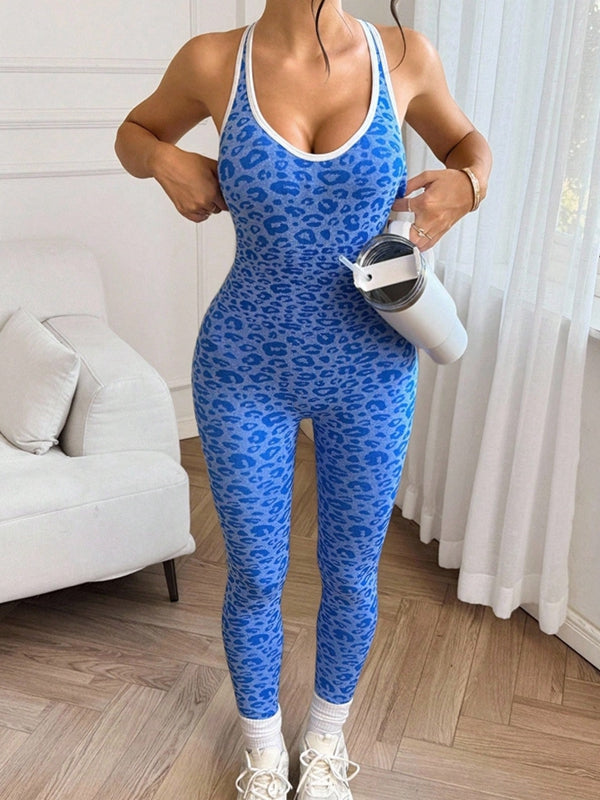 ZASUWA Female Leopard Print Cross Back Jumpsuit
