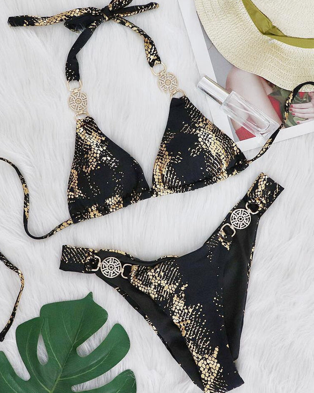 ZASUWA Female Snake Print Faux Leather Bikini Set