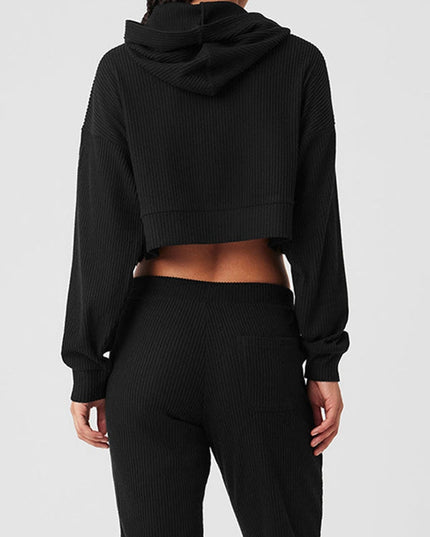 ZASUWA Female Velvet Ribbed Pocket Hooded Tracksuit