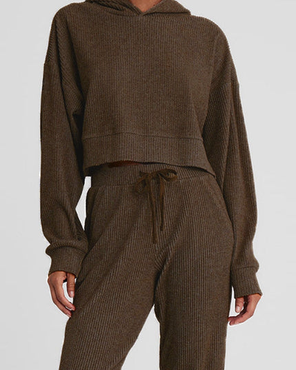 ZASUWA Female Velvet Ribbed Pocket Hooded Tracksuit