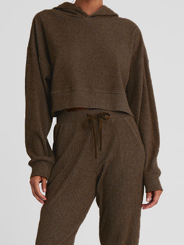 ZASUWA Female Velvet Ribbed Pocket Hooded Tracksuit