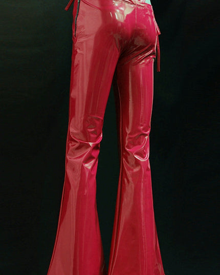 ZASUWA Female Glossy Faux Leather Cutout Flare Leggings