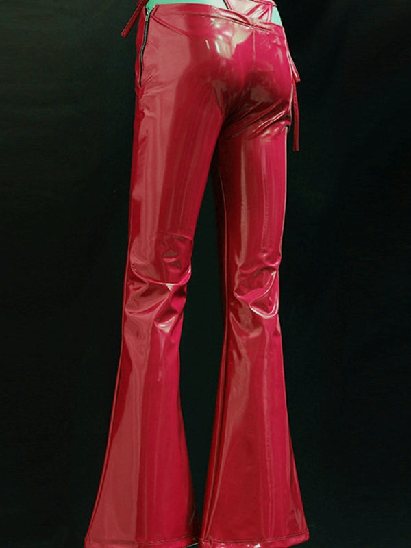 ZASUWA Female Glossy Faux Leather Cutout Flare Leggings