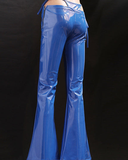 ZASUWA Female Glossy Faux Leather Cutout Flare Leggings