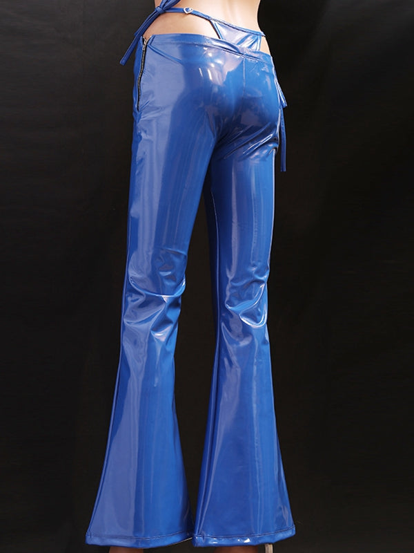 ZASUWA Female Glossy Faux Leather Cutout Flare Leggings