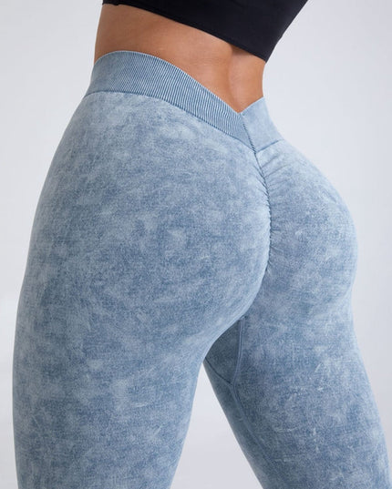 ZASUWA Female Denim Deep V Back Scrunch Bum Leggings
