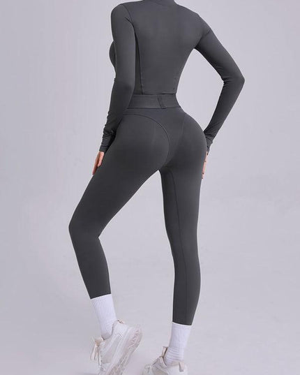 ZASUWA Female Push-Up Mesh Thumbhole Zipper Jumpsuit