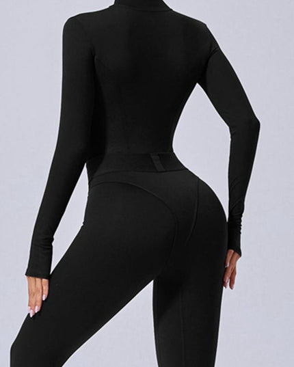ZASUWA Female Push-Up Mesh Thumbhole Zipper Jumpsuit