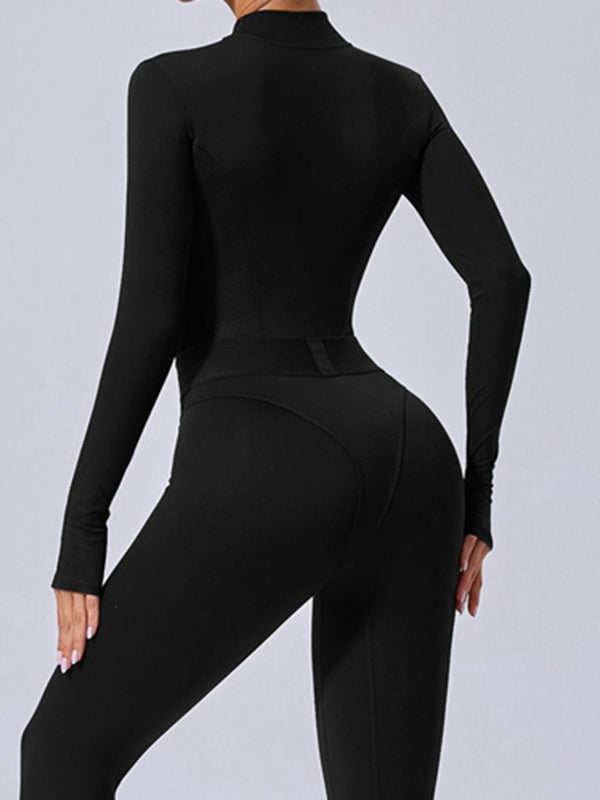 ZASUWA Female Push-Up Mesh Thumbhole Zipper Jumpsuit