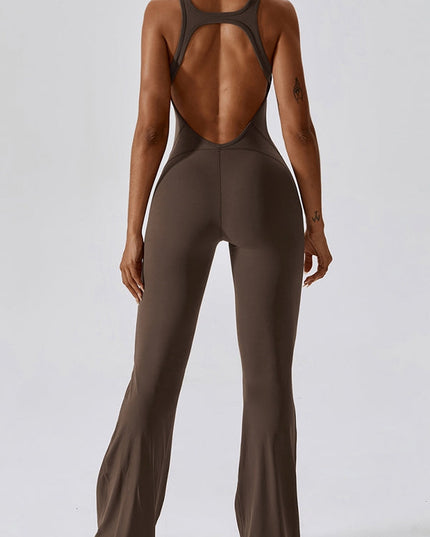 ZASUWA Female Hollow Out Backless Flare Jumpsuit
