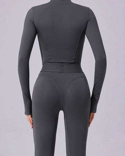 ZASUWA Female Push-Up Mesh Thumbhole Zipper Jumpsuit