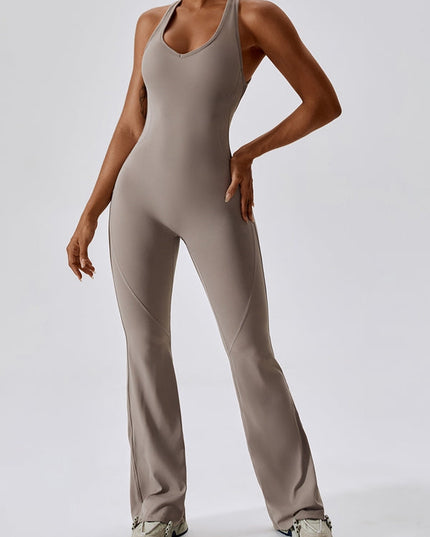 ZASUWA Female Hollow Out Backless Flare Jumpsuit