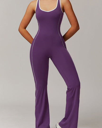 ZASUWA Female Backless Stripes Flare Jumpsuit