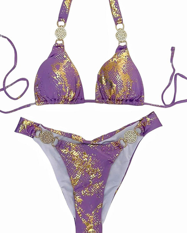 ZASUWA Female Snake Print Faux Leather Bikini Set