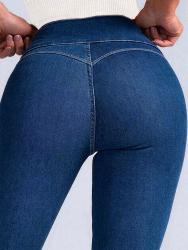 ZASUWA Female Denim Elastic Tight Pocket Cargo Leggings