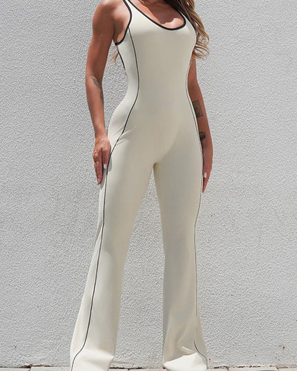 ZASUWA Female Backless Stripes Flare Jumpsuit