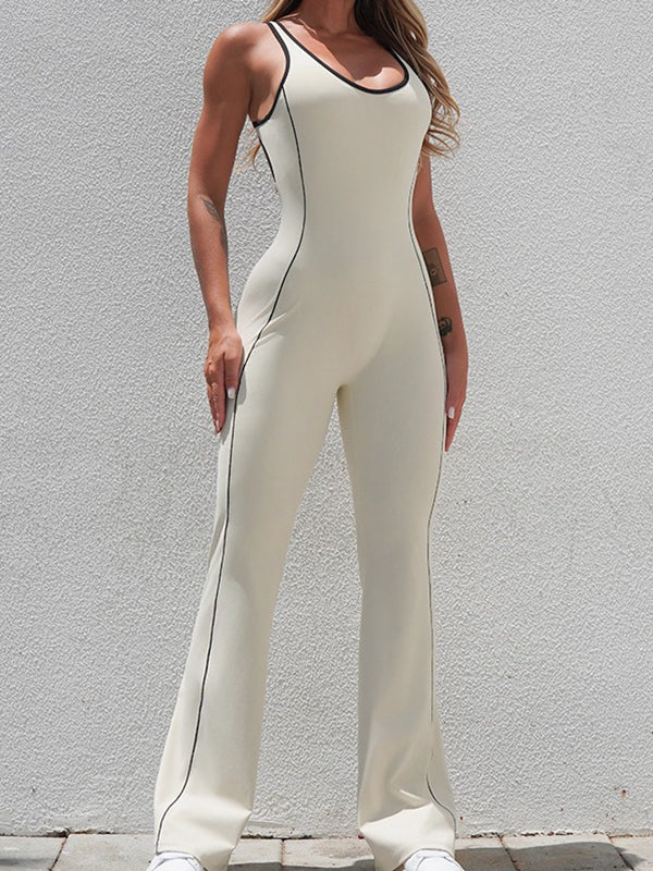 ZASUWA Female Backless Stripes Flare Jumpsuit