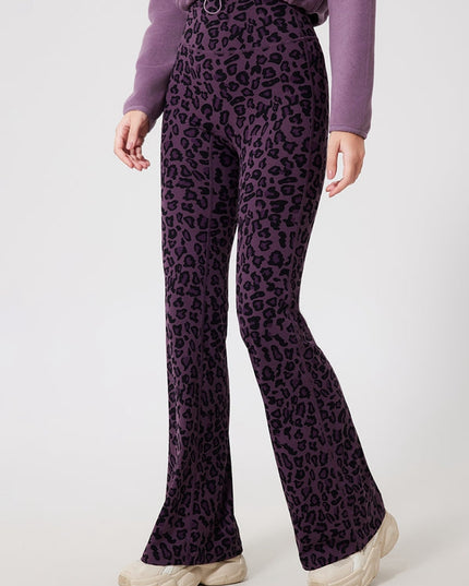 ZASUWA Female Fleece Leopard Print Flare Leggings
