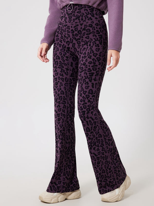 ZASUWA Female Fleece Leopard Print Flare Leggings