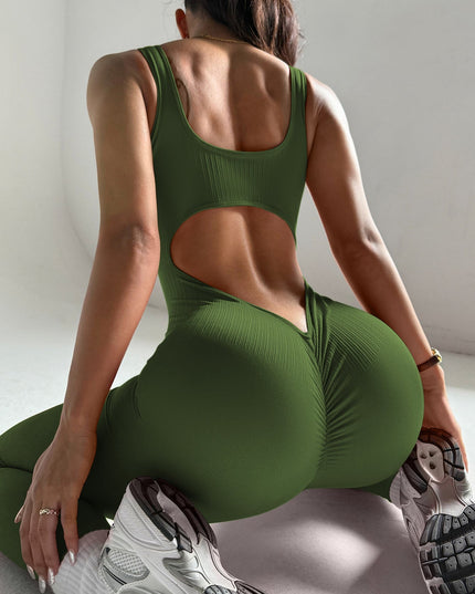 ZASUWA Female  Deep V Back Ribbed Jumpsuit