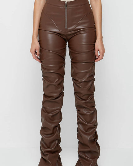 ZASUWA Female Faux Leather Folds Zipper Fashion Leggings