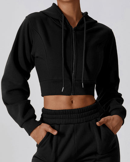 ZASUWA Female Zipper Drawstring Cropped Hoodies